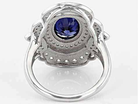 Blue And White Cubic Zirconia Rhodium Over Sterling Silver Ring 5.57ctw