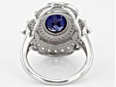 Blue And White Cubic Zirconia Rhodium Over Sterling Silver Ring 5.57ctw