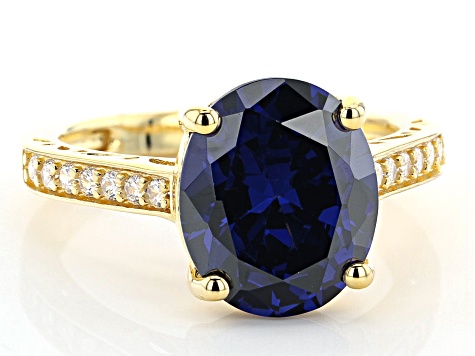 Blue And White Cubic Zirconia 18K Yellow Gold Over Sterling Silver Ring 8.66ctw