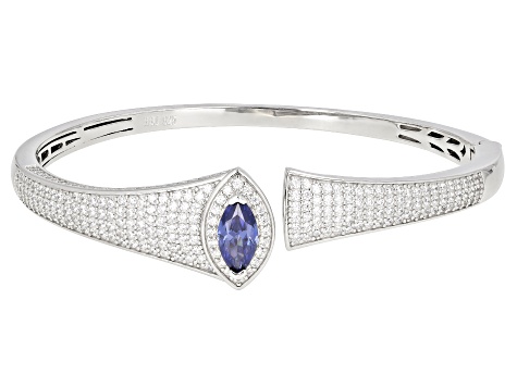 Blue And White Cubic Zirconia Rhodium Over Silver Bangle 9.84ctw