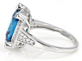Blue And White Cubic Zirconia Rhodium Over Sterling Silver Ring 5.52ctw