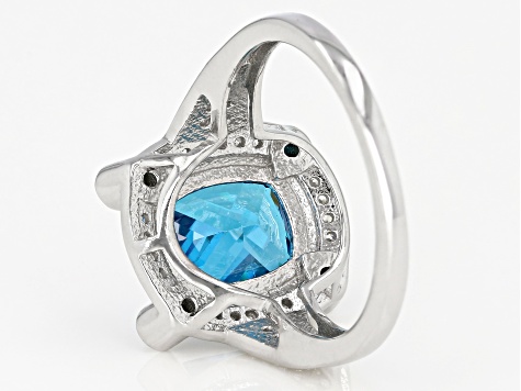 Blue And White Cubic Zirconia Rhodium Over Sterling Silver Ring 5.52ctw