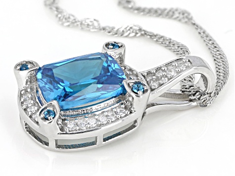 Blue And White Cubic Zirconia Rhodium Over Sterling Silver Pendant With Chain 5.44ctw