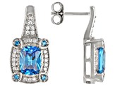 Blue And White Cubic Zirconia Rhodium Over Sterling Silver Earrings 5.26ctw