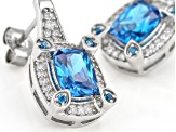 Blue And White Cubic Zirconia Rhodium Over Sterling Silver Earrings 5.26ctw