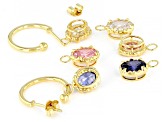 Blue, Pink And White Cubic Zirconia 18K Yellow Gold Over Sterling Silver Earrings 13.87ctw