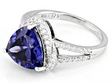 Blue And White Cubic Zirconia Rhodium Over Sterling Silver Ring 6.65ctw