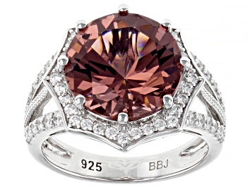 Picture of Blush Zircon Simulant And White Cubic Zirconia Rhodium Over Sterling Silver Ring 7.46ctw