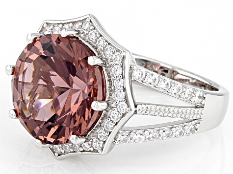 Blush Zircon Simulant And White Cubic Zirconia Rhodium Over Sterling Silver Ring 7.46ctw