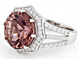 Blush Zircon Simulant And White Cubic Zirconia Rhodium Over Sterling Silver Ring 7.46ctw