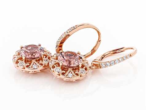 Blush Zircon Simulant And White Cubic Zirconia 18K Rose Gold Over Sterling Silver Earrings 5.09ctw
