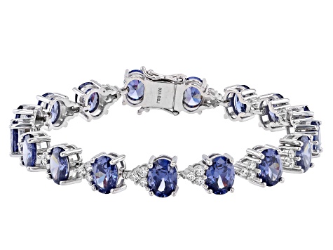 Blue And White Cubic Zirconia Rhodium Over Sterling Silver Tennis Bracelet 37.04ctw