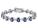 Blue And White Cubic Zirconia Rhodium Over Sterling Silver Tennis Bracelet 37.04ctw