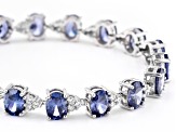 Blue And White Cubic Zirconia Rhodium Over Sterling Silver Tennis Bracelet 37.04ctw