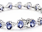 Blue And White Cubic Zirconia Rhodium Over Sterling Silver Tennis Bracelet 37.04ctw