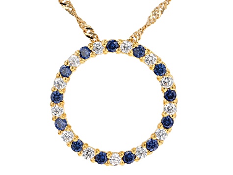 Blue And White Cubic Zirconia 18K Yellow Gold Over Sterling Silver Pendant With Chain 1.40ctw