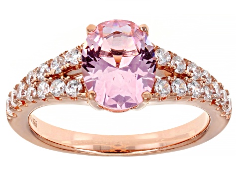 Pink And White Cubic Zirconia 18K Rose Gold Over Sterling Silver Ring 3.79ctw