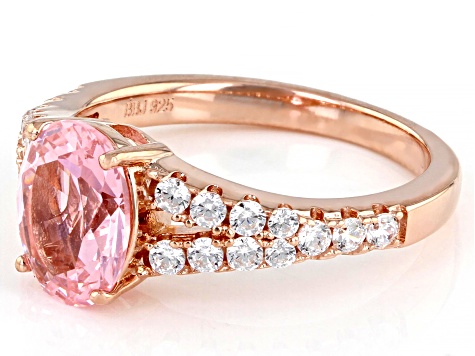 Pink And White Cubic Zirconia 18K Rose Gold Over Sterling Silver Ring 3.79ctw