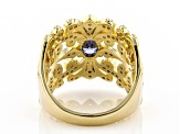 Blue And White Cubic Zirconia 18K Yellow Gold Over Sterling Silver Ring 2.13ctw