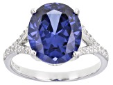 Blue And White Cubic Zirconia Platinum Over Sterling Silver Ring 8.07ctw