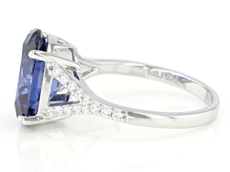 Blue And White Cubic Zirconia Platinum Over Sterling Silver Ring 8.07ctw