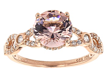Picture of Pink Morganite Simulant And White Cubic Zirconia 18K Rose Gold Over Sterling Silver Ring 2.51ctw
