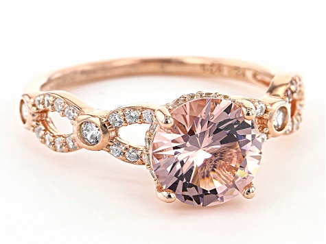 Pink Morganite Simulant And White Cubic Zirconia 18K Rose Gold Over Sterling Silver Ring 2.51ctw