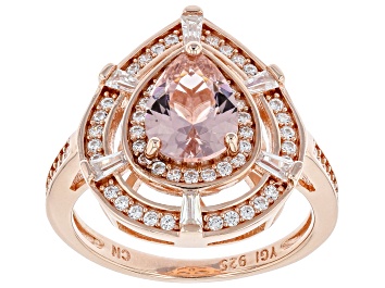 Picture of Morganite Simulant And White Cubic Zirconia 18K Rose Gold Over Sterling Silver Ring 2.67ctw