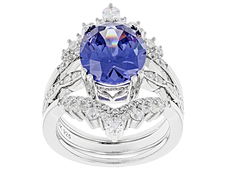 Blue And White Cubic Zirconia Platinum Over Sterling Silver Ring With Bands 6.51ctw