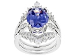 Blue And White Cubic Zirconia Platinum Over Sterling Silver Ring With Bands 6.51ctw