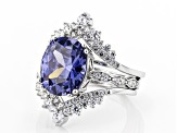 Blue And White Cubic Zirconia Platinum Over Sterling Silver Ring With Bands 6.51ctw