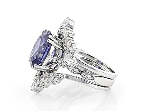 Blue And White Cubic Zirconia Platinum Over Sterling Silver Ring With Bands 6.51ctw