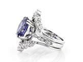 Blue And White Cubic Zirconia Platinum Over Sterling Silver Ring With Bands 6.51ctw