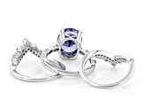 Blue And White Cubic Zirconia Platinum Over Sterling Silver Ring With Bands 6.51ctw