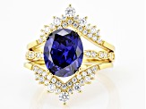 Blue And White Cubic Zirconia 18k Yellow Gold Over Sterling Silver Ring With Bands 6.51ctw