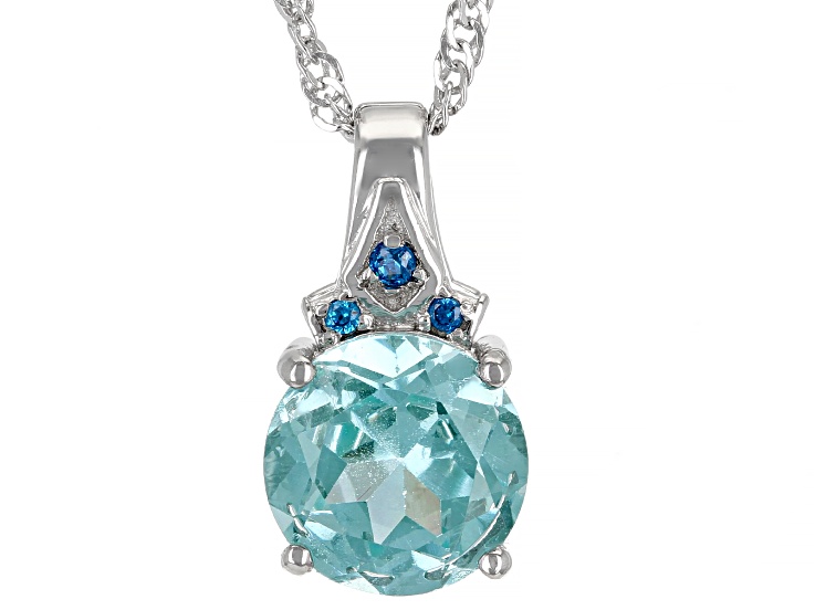 Green And Blue Cubic Zirconia Rhodium Over Sterling Silver Pendant With Chain 2.96ctw