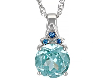 Picture of Green And Blue Cubic Zirconia Rhodium Over Sterling Silver Pendant With Chain 2.96ctw