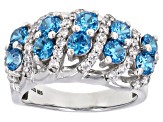 Blue And White Cubic Zirconia Rhodium Over Sterling Silver Ring 4.11ctw