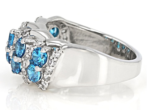 Blue Bezel Set Center Cubic Zirconia Butterfly Ring Rhodium Plated Sterling Silver