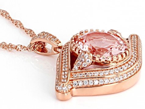 Pink Morganite Simulant And White Cubic Zirconia 18K Rose Gold Over Silver Pendant With Chain
