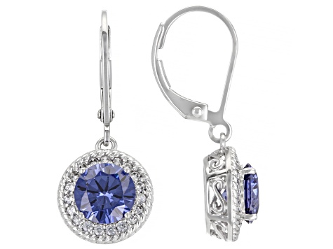 Blue And White Cubic Zircoinia Platinum Over Sterling Silver Earrings 4.61ctw