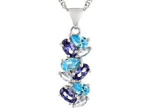 Blue Cubic Zirconia And Lab Created Blue Spinel  Rhodium Over Silver Pendant With Chain 1.93ctw
