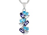 Blue Cubic Zirconia And Lab Created Blue Spinel Rhodium Over Silver Pendant With Chain 1.93ctw