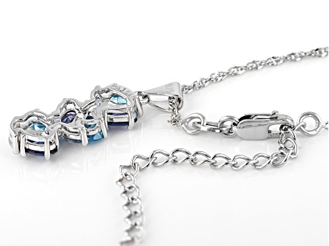 Blue Cubic Zirconia And Lab Created Blue Spinel  Rhodium Over Silver Pendant With Chain 1.93ctw