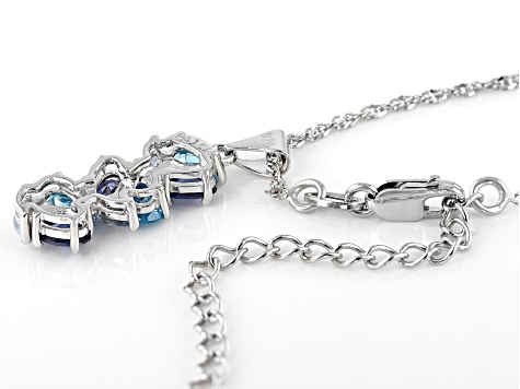 Blue Cubic Zirconia And Lab Created Blue Spinel Rhodium Over Silver Pendant With Chain 1.93ctw
