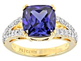 Blue And White Cubic Zirconia 18K Yellow Gold Over Sterling Silver Ring 3.91ctw