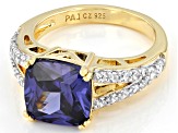 Blue And White Cubic Zirconia 18K Yellow Gold Over Sterling Silver Ring 3.91ctw