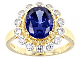 Blue And White Cubic Zirconia 18K Yellow Gold Over Sterling Silver Ring 5.34ctw