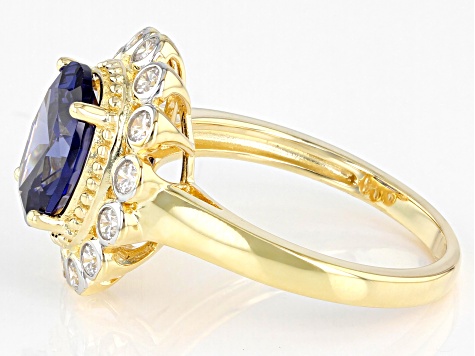 Blue And White Cubic Zirconia 18K Yellow Gold Over Sterling Silver Ring 5.34ctw