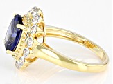 Blue And White Cubic Zirconia 18K Yellow Gold Over Sterling Silver Ring 5.34ctw